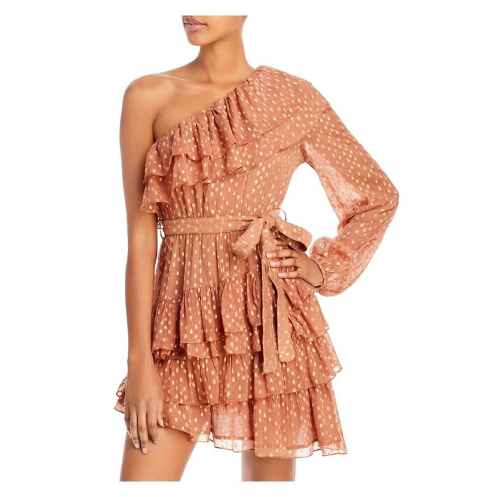 ROCOCO SAND Womens Brown Belted Asymmetrical Hem Long Sleeve Mini Dress L